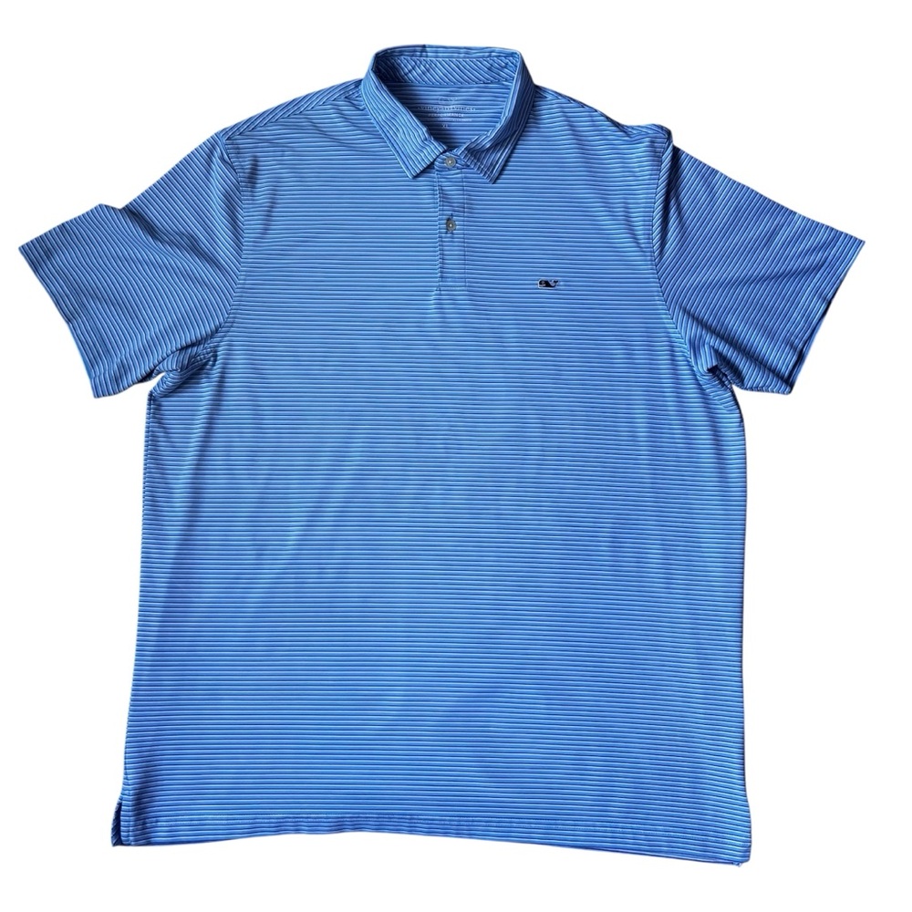 Vine Yard Vines Polo Shirt Mens XL Performance Golf Stretch White Blue Stripes
